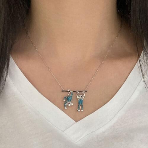 NEW Trendy 925 Silver Turkish Jewelry Monkey Gift Zircon Fashion Necklace For Women Minimalist Style Luxury Designer