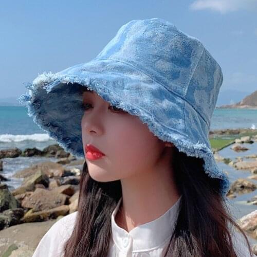 Fashion Tie-dye Cowboy Bucket Hats Women Summer Wash Rough Edge Beach Caps Outdoor UV Protection Sun Hat Cowgirl Visor Cap