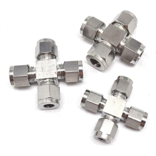 Fit Tube O/D 3-12mm 1/8" 1/4" 3/8" 1/2" 304 Stainless Steel Equal Cross 4 Ways Sleeve Ferrule Pneumatic Air Connector Fitting