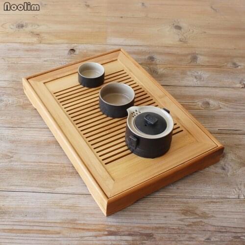 NOOLIM Natural Bamboo Tea Tray Creative Rectangular Traditional Wood Strainer Chahai Teahouse Table Accessories