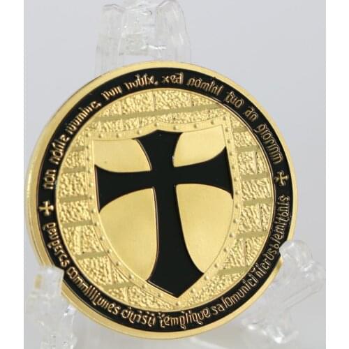 Gold Plated Masonic Coin Knights Templar Black Cross Commemorative Coins Souvenir Gifts Drop Shipping