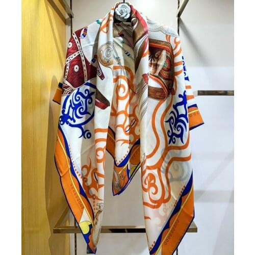Luxury Natural Silk Scarf Women Silk Cashmere Scarves Wrap Shawl Square 135cm Bandana Lady Gift Indian Style