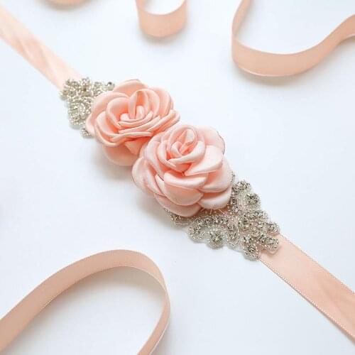 Pink Rose Beaded Womens Flowers Bridal Sash Bridal Belt Pearls Wedding Belts Wedding Sashes blumengürtel B51