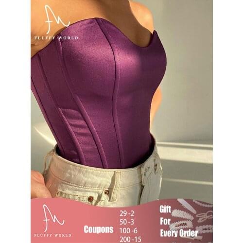 Sexy Satin Corset Tops Strapless Sleeveless Off Shoulder Velvet Slim Tank Cropped Top Casual Elegant Female Backless Top Solid