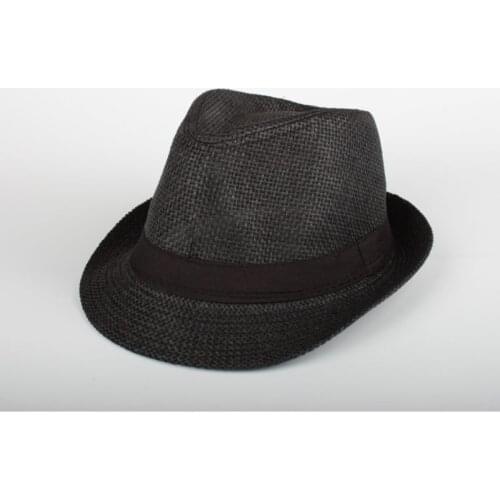 Male-Female Black Straw Fedora Hat, Breathable, Sunscreen, Restrained Mould, sandy beach Holiday Fashion, Natural Material