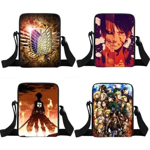 Anime Attack on Titan Shoulder Bags Boys Crossbody Bags Manga Levi Mikasa Eren Handbags Mini Messenger Bags Girls Small Satchel