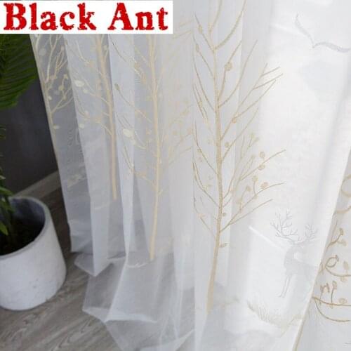Golden Elk Forest Pattern Tulle Curtains For Living room Delicate Voile Decor Bedroom Luxurious Sheer Window Screen Panel X786F
