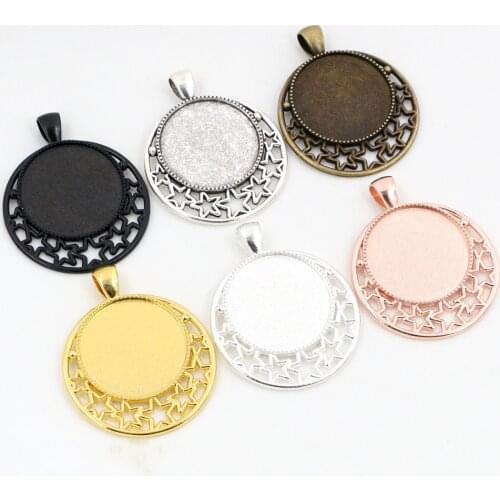 High Quality 5pcs 25mm Inner Size 6 Colors plated Cameo Base Setting Stars Style Pendant