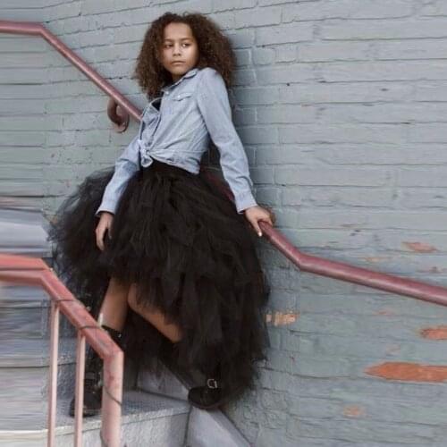 Puffy Black High Low Fashion Skirts For Women Tiered Long Skirt Elastic Tutu Skirt 2016 Maxi Skirt Women Clothing High Quality