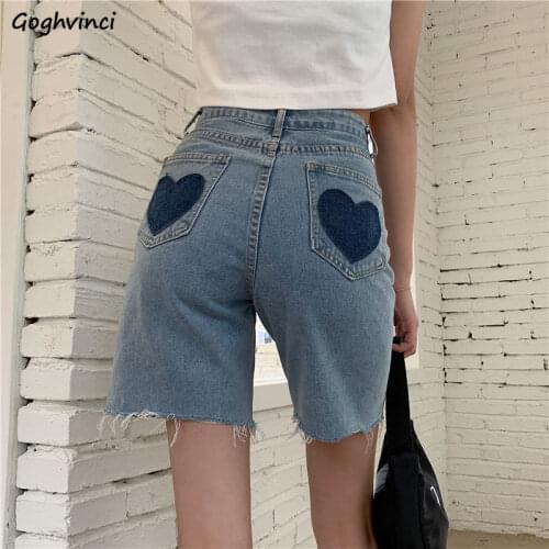 Women Denim Shorts Retro Designer Heart Slender Harajuku Teenagers Hipster Large Size S-5XL Hot Girls High Waist Females Popular