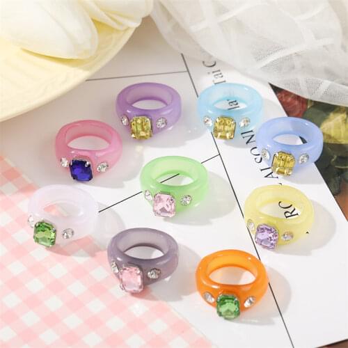 IF ME Ins Korean Aesthetic New Colorful Crystal Transparent Resin Acrylic Rings for Women girl Trendy Party Ring Jewelry 2021