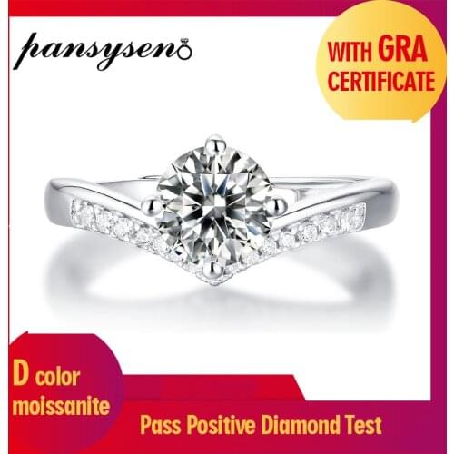 PANSYSEN Luxury 1ct Moissanite Ring Real 925 Sterling Silver Wedding Anniversary Rings Fine Jewelry for Women Wholesale Gift