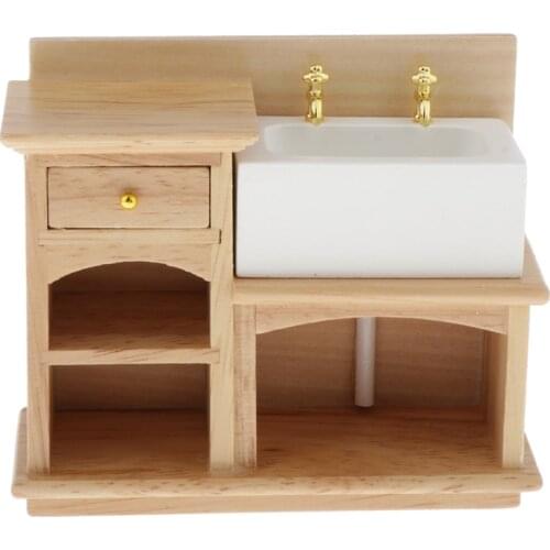 1:12 Scale Dollhouse Miniature Furniture Bathroom Kitchen Wooden Hand Sink