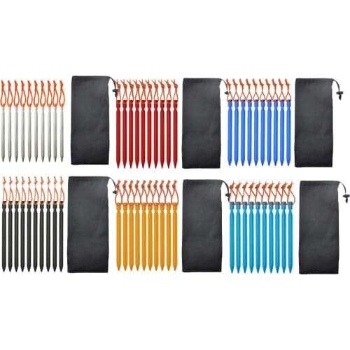 10pcs 18cm Outdoor Camping Tent Stake Pegs Aviation Aluminium Alloy Hiking Traveling Tent Nail Accessories with Storage Bag