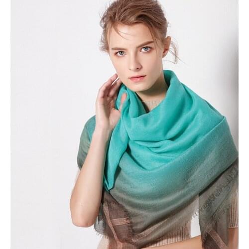 100%cashmere women fashion gradient color thin scarfs shawl wraps 140x140cm