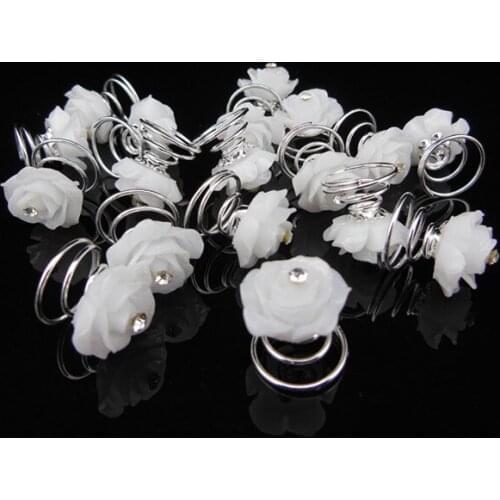 200 Pcs Bridal Wedding Prom Crystal Rhinestone White Flower Hair Pins Twister Hair Accessory
