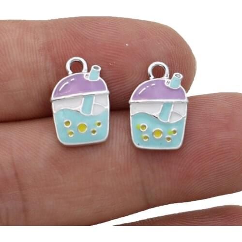 5PCS Silver Plated Enamel Drink Cup Charms Pendants for Jewelry Making Necklace DIY Earrings Handmade Craft
