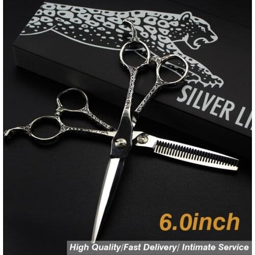 6.0"Sale Silver Japanese Hair Scissors Japan 440C Cheap Hairdressing Scissors Thinning Shears Hairdresser Shaver Haircut