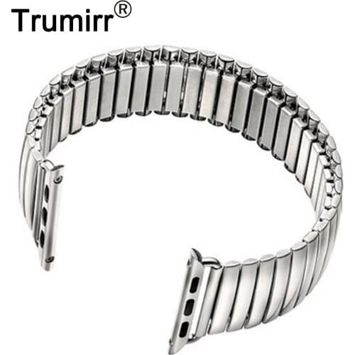 Stainless Steel Watchband Elastic Band Bracelet Strap with Link Adapter for iWatch Apple Watch Sport Edition 38mm 42mm Silver