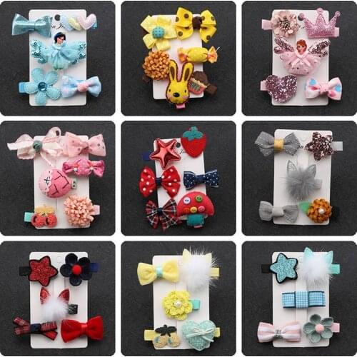 5 PCS /SET Cute Baby Hair Clips Sets Korean Girls Accessories Jewelry Kids Braid Hair Pins Cilp Hair Head Flower Hair Pin