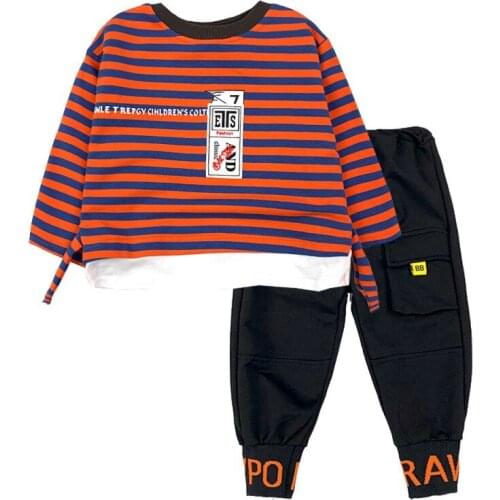 Childrens Two Piece Set Striped Long Sleeve Sweatshirts Top Elastic Waist Pants Striped Sweatshirts Two-piece Suit