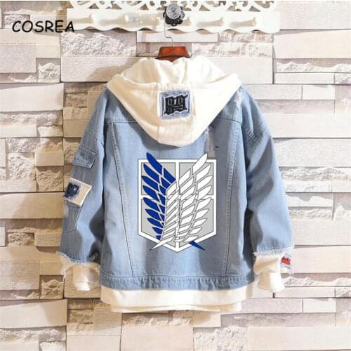 Anime Shingeki No Kyojin Attack on Titan Coat Jeans Jacket Scout Regiment Cosplay Denim Jacket Hooded Sweatshirt Outwear Coat