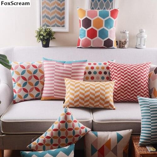 European Decorative Pillows Covers Plain Cushion Cover Home Decor Geometric Throw Pillow Orange Red Blue Cushion Cover For Sofa