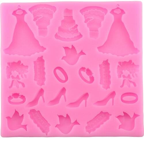 Mujiang Baking Mold Wedding Dress Silicone Molds Fondant Cake Decorating Tools Shoe Ring Bouquet Chocolate Candy Jelly Moulds
