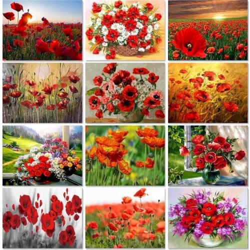 GATYZTORY Diamond Painting Flowers Cross Stitch Diamodn Embroidery Poppies Picture Rhinestones Handicraft Hobby Home Decor