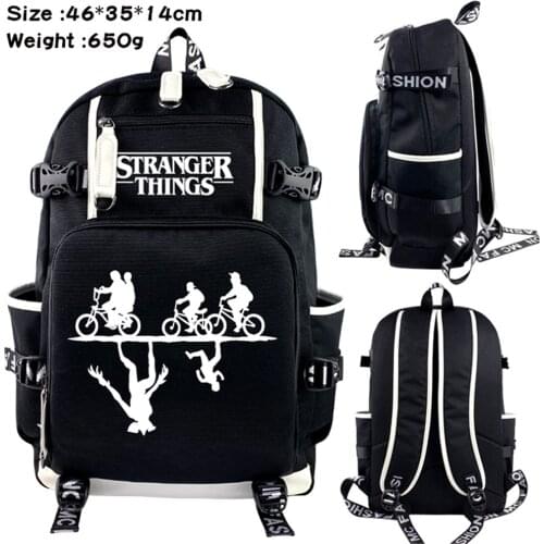 Stranger Things Canvas Rucksack Teenager Black Schoolbag Zipper Shoulders Travel Laptop Bag Cartoon Bookbag Unisex Backpack