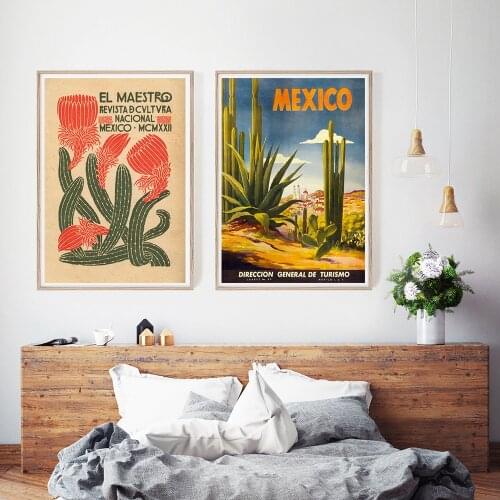 Mexican Culture Exhibition Wall Art Vintage Poster and Prints Canvas Painting Cactus Plant Picture Living Room Home Decoration