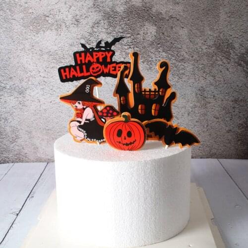 Ins New Happy Halloween Acrylic Cake Topper Bat Cat "Trick or Treat" Witch Cake Topper For Halloween Party Cake Decorations