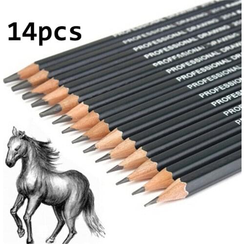 10/12/14pcs Professional Sketch and Drawing Writing Pencil Stationery Supply 1B 2B 3B 4B 5B 6B 7B 8B 10B 12B 2H 4H 6H HB Pencil