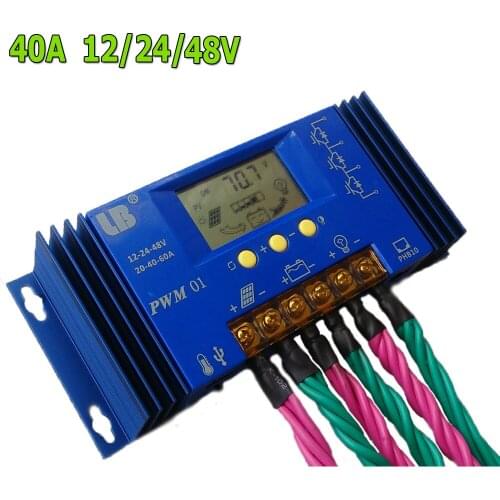 40A PWM Solar Battery Panel Charge Controller Regulator LCD Display 12V/24V/48V Auto 40A Solar Charger Controller