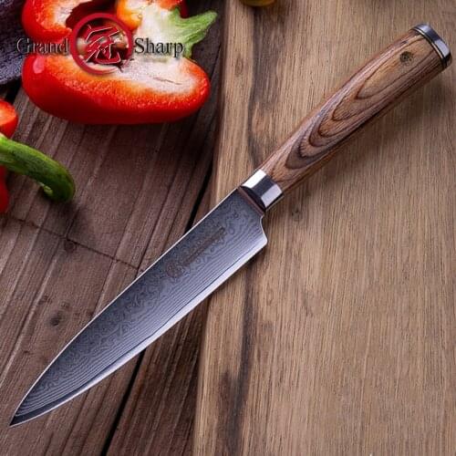GRANDSHARP 5 Inch Utility Knife 67 Layers Japanese Damascus Steel vg10 Chefs Kitchen Knives Cooking Home Tool BBQ Steak Knife