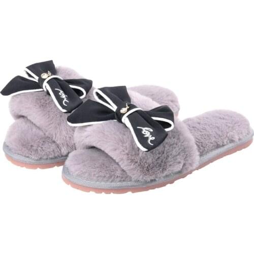 Hot Women Bow Slippers Summer Furry Slides Female Fluffy Indoor Shoes Womens Winter Warm Flip Flops House Sliders Wholesale