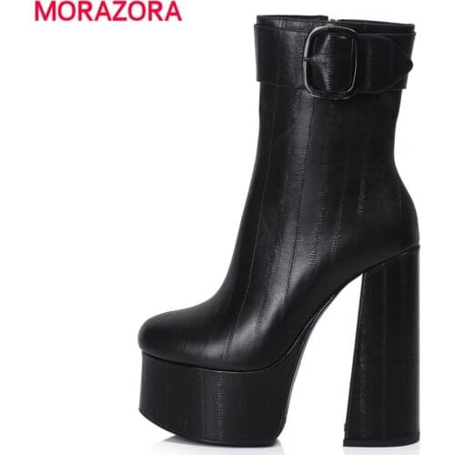 MORAZORA 2020 sexy ankle boots fashion extreme high heels platform boots ladies shoes genuine leather black buckle women boots