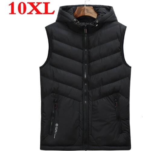 Big plus size 10XL 9XL 8XL high qualit Mens cotton vest winter Mens fashion hooded vest casual warm Large size mens jackets