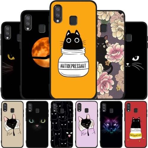 Black cat Soft Case For Samsung A10 A30 A40 A50 A70 M10 M20 M30S M40 A01 A21 A31 A51 A71 A20E black Case