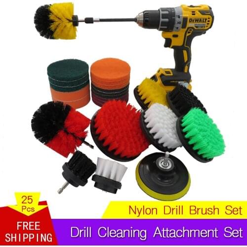 25 Pc Drill Brush Attachment Set, Scrubbing Pads Cleaning Kit , Power Scrubber Kit,For Tile Bathtub, Carpe,Sinks,Wheels Car Auto