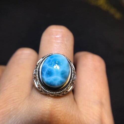 Natural Larima seastone ring for men and women Nonrenewable resources High collection value 925 sterling silver inlay adjustment