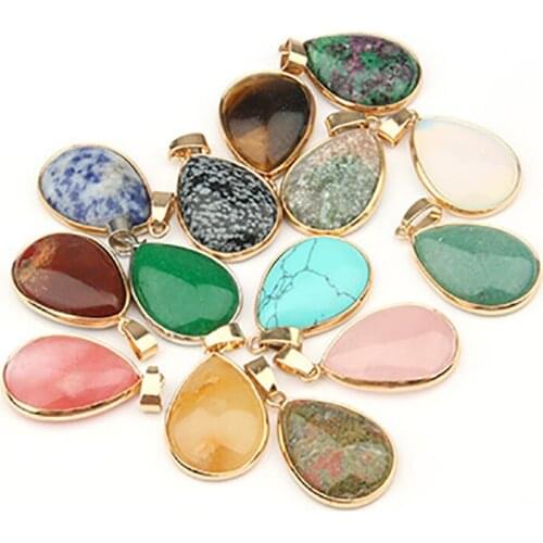 Natural Stone Semi-precious Whosale Water Drop Pendants Rose Quartzz /Tiger Eyes Pendant DIY for Necklace Jewelry Making35*24mm