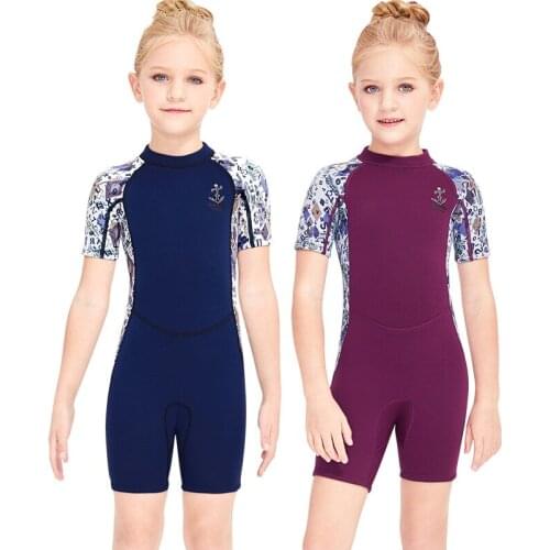 CX18 New Girls' Swimsuit 2.5MM Childrens Warm Swimsuit One-Piece Short Sleeve Sunscreen Swimsuit Wetsuit