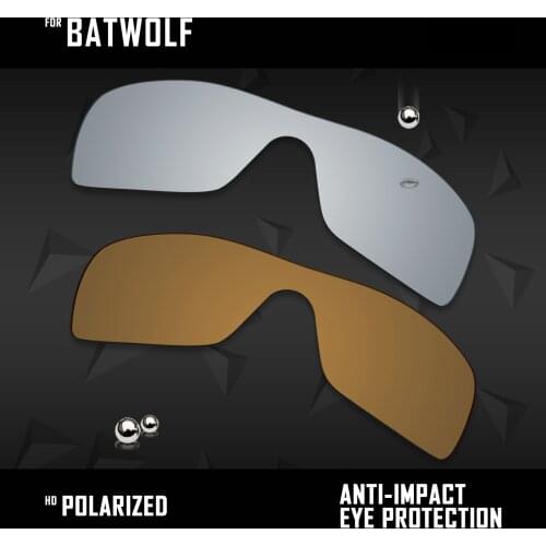 OOWLIT 2 Pieces Polarized Sunglasses Replacement Lenses for Oakley Batwolf-Silver and Bronze Gold
