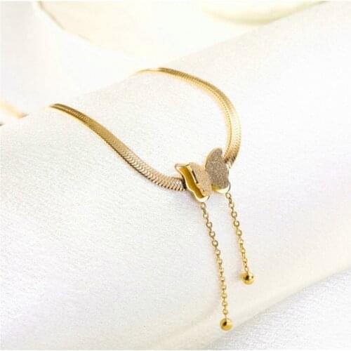 316L Stainless Steel Snake Bone Chain Butterfly Necklace Fashionable Exquisite Round Bead Pendant Non-fading Ladies Necklace