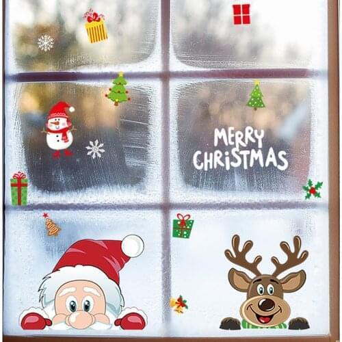Snowflake Christmas Wall Stickers Glass Window Decals Santa Claus Decorations for Home New Year Gift Navidad 2021 Removable