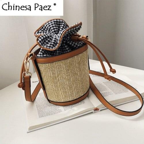 Girls shoulder bag Retro Weave Lattice Leather women Bucket bag Fashion wild Ladies crossbody plaid bag bolsa feminina sac 2019