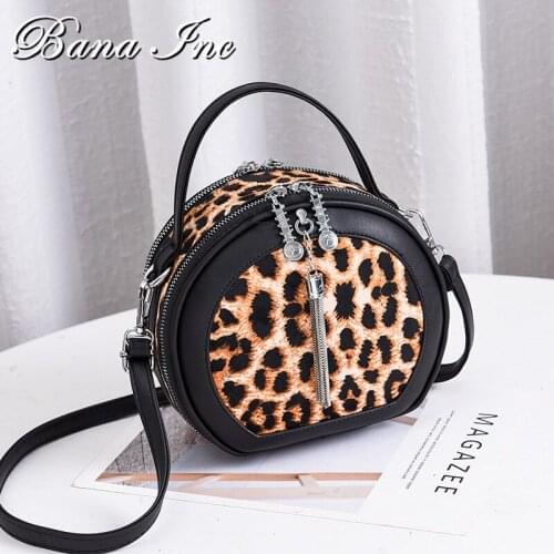 Women Round Crossbody Bag Animal Prints Leather Handbag Trend Satchel Shoulder Bags For Women Luxury Clutches Leopards Pattern