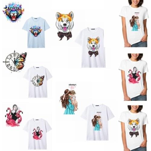 Tiger Flamingo Dog Girl Iron On Heat Transfer For Clothes T-shirt Printed Washable Patches Decoration Accessory 2020 New