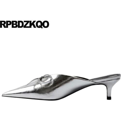 Bowtie Pumps Slides High Heels Slippers Sandals Summer Designer Shoes Women Luxury 2021 Silver Pointed Kawaii Mules Elegant Bow
